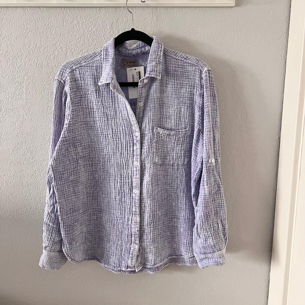 The Nu Vintage Donna Gauzy Cotton Long Sleeve Button Down in Lavender